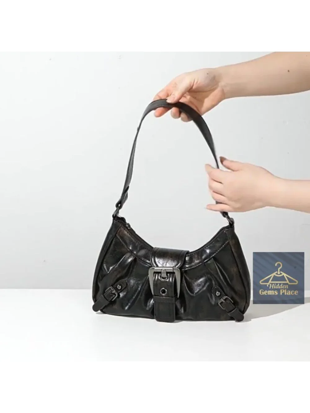 Faux Leather Y2K Hobo Shoulder Bag with Zipper & Magnetic Clasp